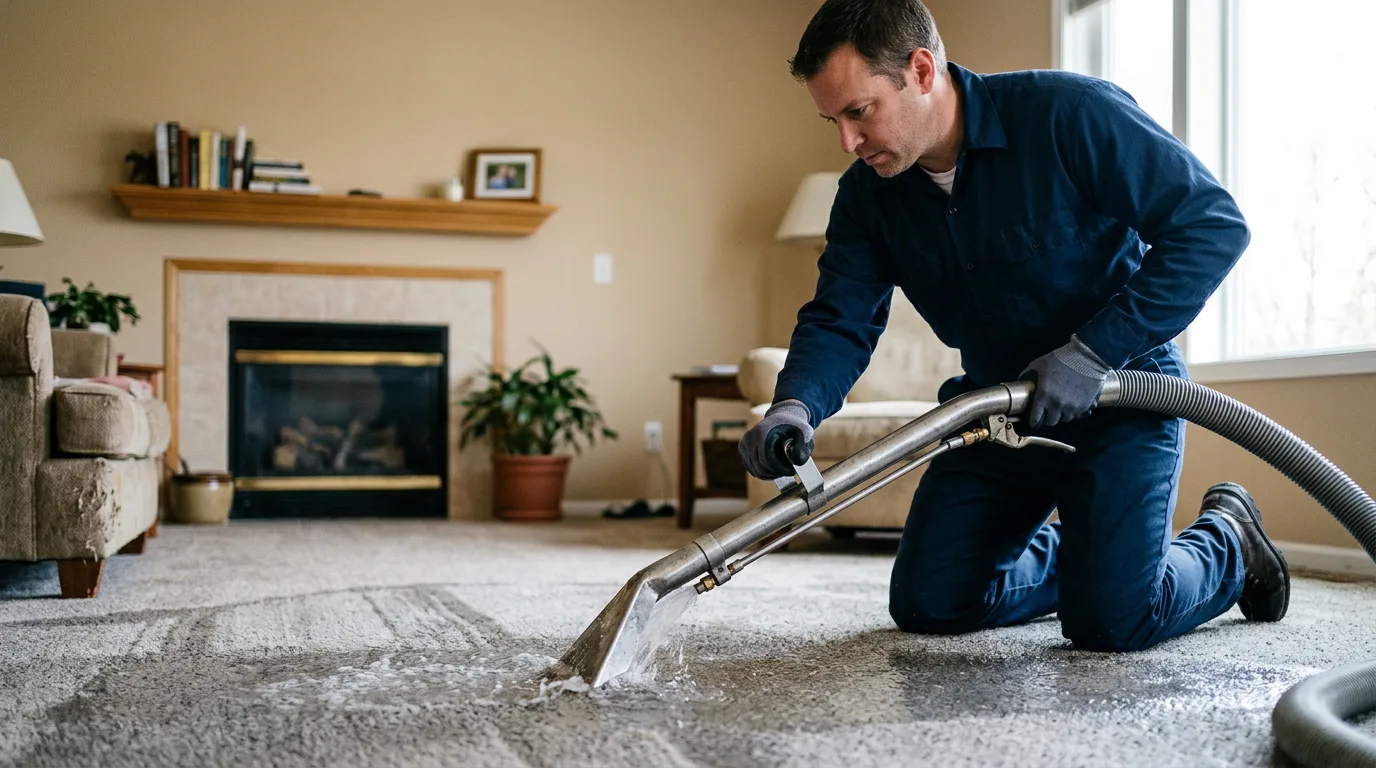 Water damage restoration technician working near Greeley, KS